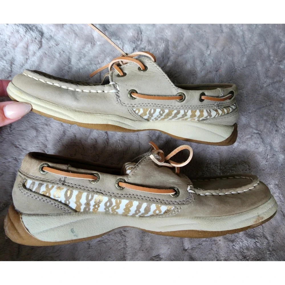 Sperry Top-Sider Angelfish Taupe Gold Boat Shoes Loafers Womens 6